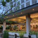 a ballroom & an outdoor pool.
