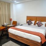 Simply furnished rooms in a modest budget hotel offering a vegetarian restaurant.