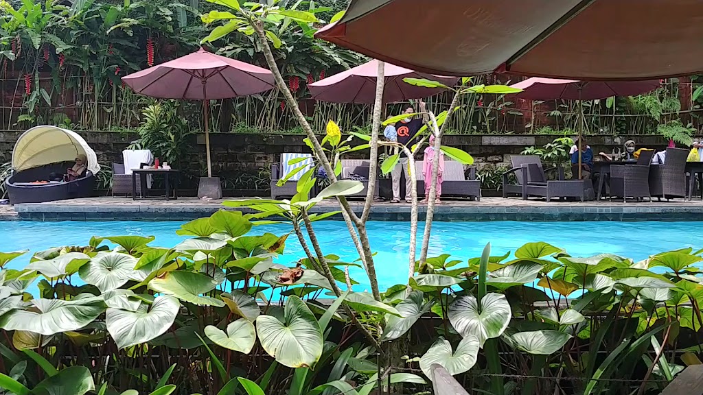 an outdoor pool & a spa.