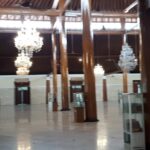 with wood beams & pillars in the prayer hall.