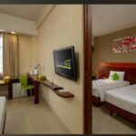 Stylish quarters in a polished hotel with dining