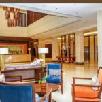 Modern quarters in an upmarket business hotel with a stylish cafe