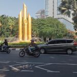Landmark monument with pillars resembling bamboo spears