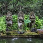 with ancient temples and sacred groves scattered throughout the forest.